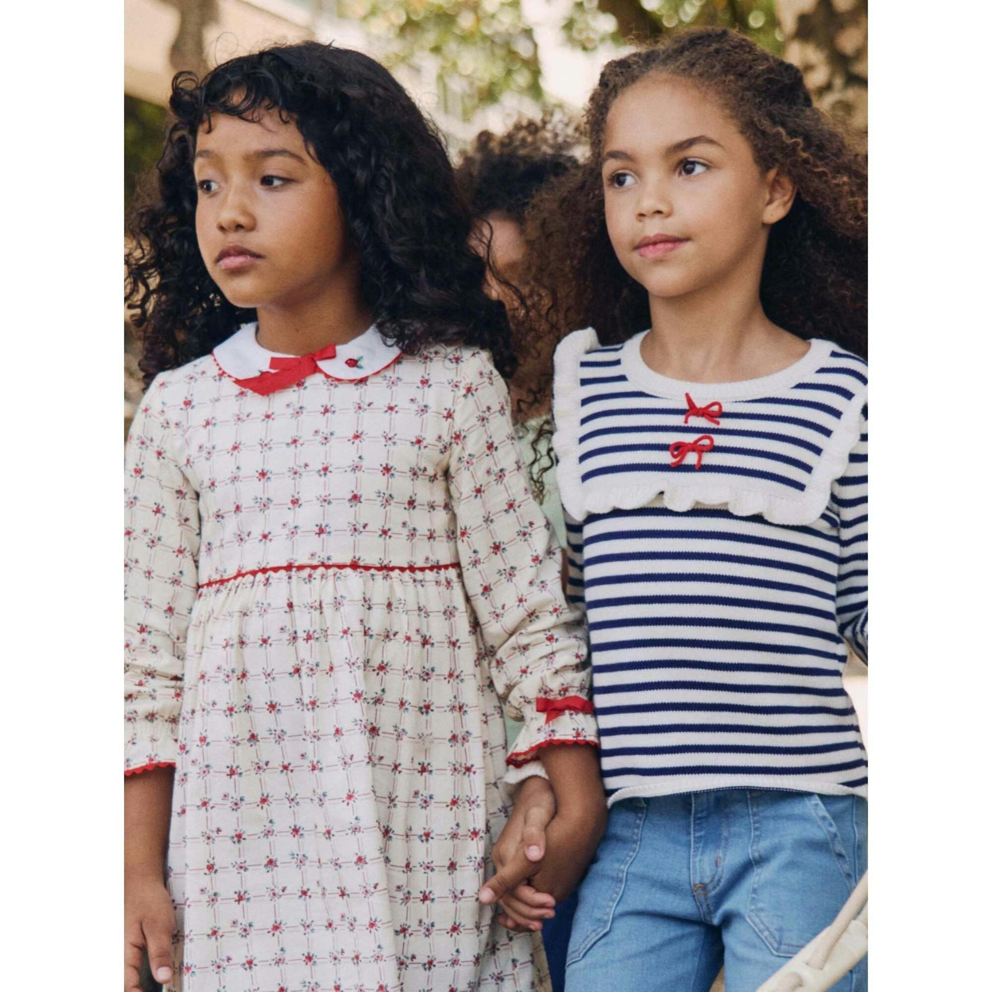 Red Grid Floral Selena Girl Dress