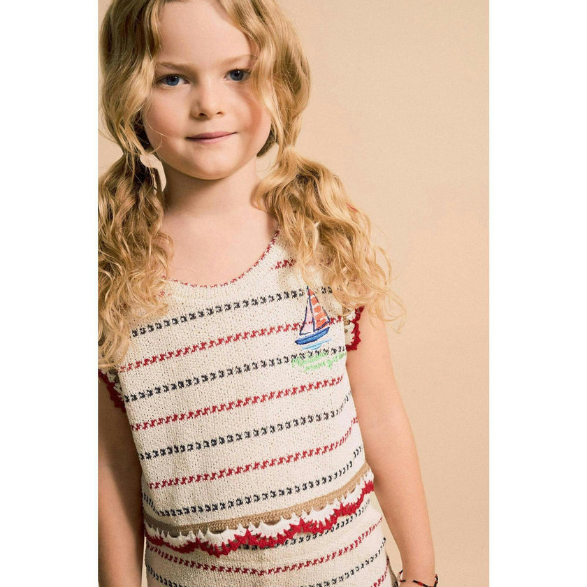 BARCOS KNIT TOP OFF WHITE / RED