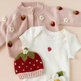 Cotton Strawberry Flower Cardigan and Hat Set - Blush