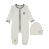 Star-Patch Velour Footie & Hat Set