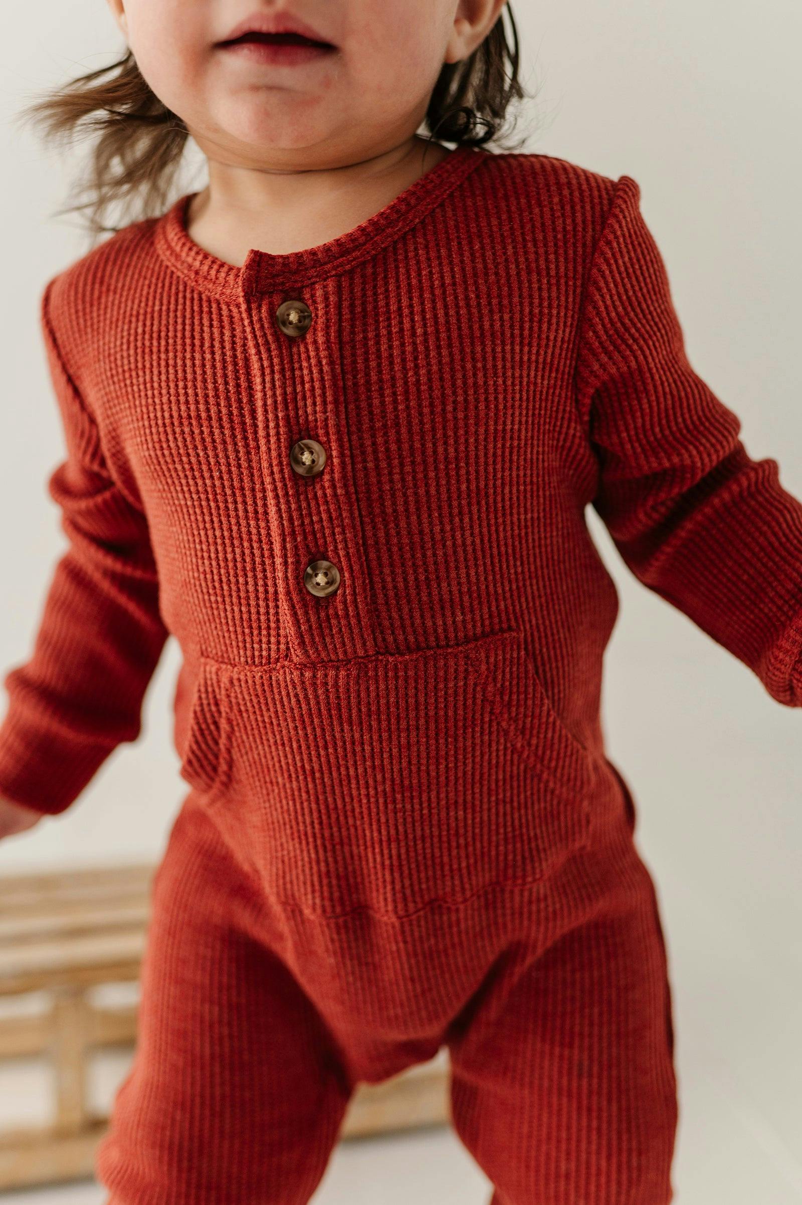 Waffle Romper in Berry Red