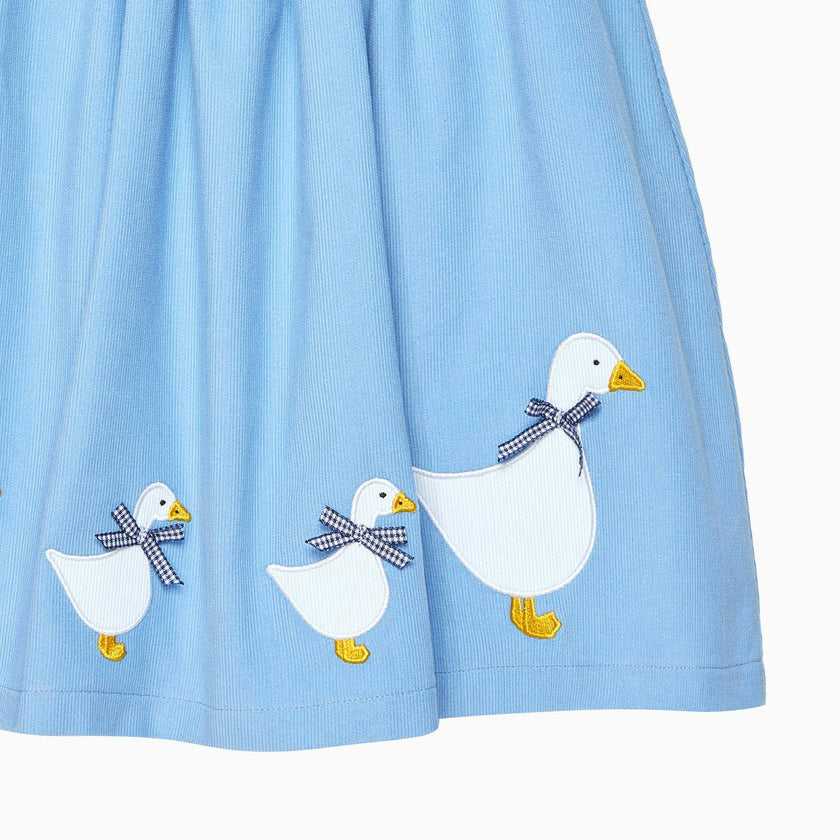 Baby Duck Smocked Pinafore in Blue Cord