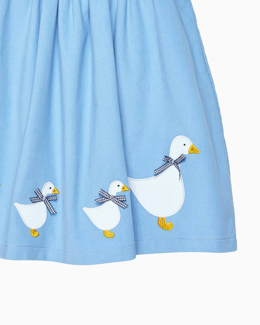 Baby Duck Smocked Pinafore in Blue Cord
