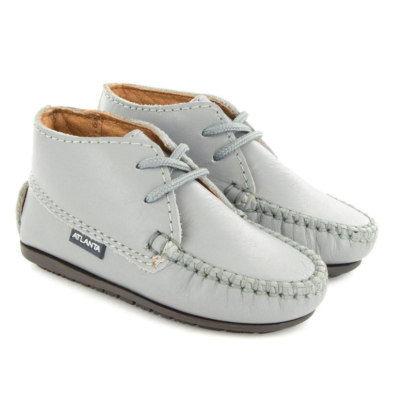 Moccasin Boot in Smooth Leather, Stone Grey