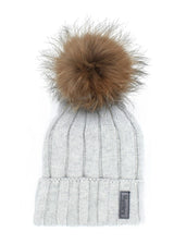 Ribbed Merino Wool Hat With Faux Fur Pom