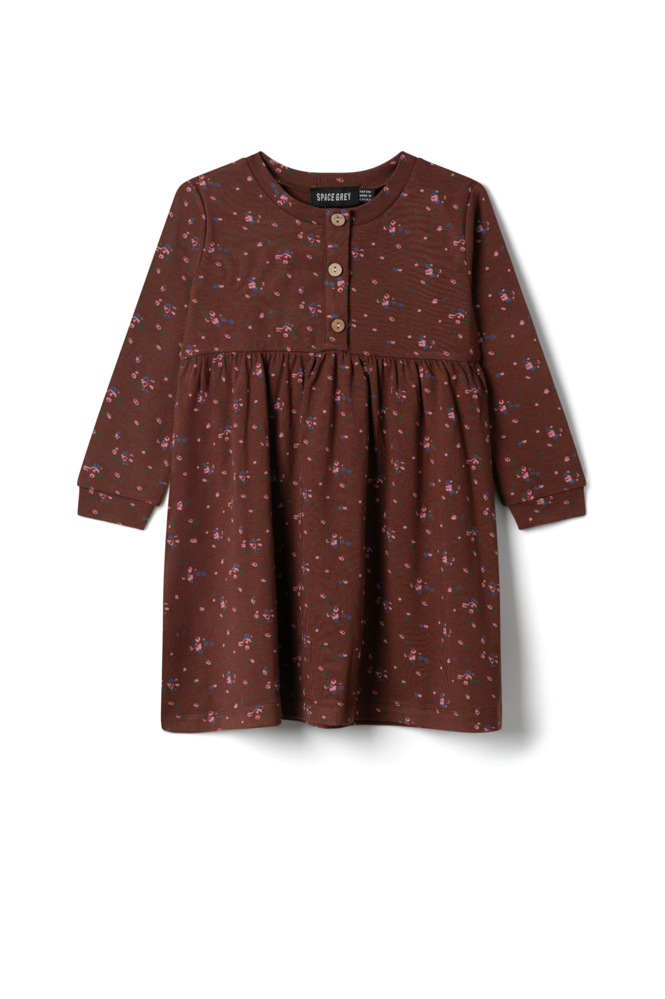 Floral Printed Snap Front Long Sleeve Dress