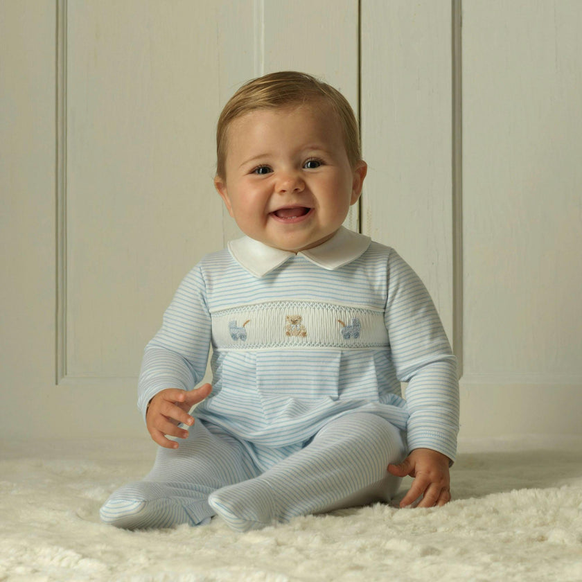 Pima Blue Pram Embroidered Footie