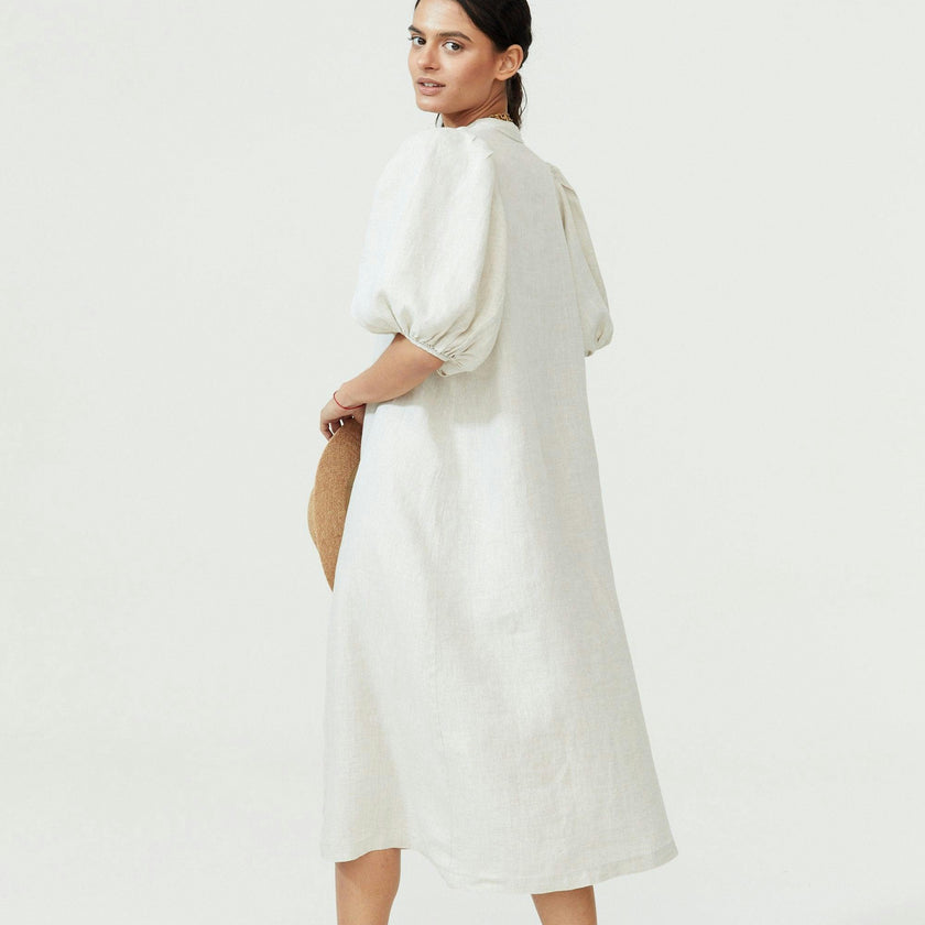 Bubble Linen Dress - Natural