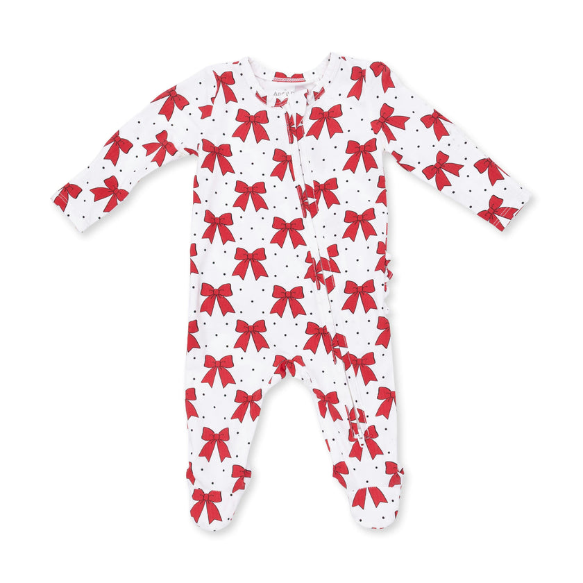 Festive Bows - 2 Way Ruffle Back Zipper Footie