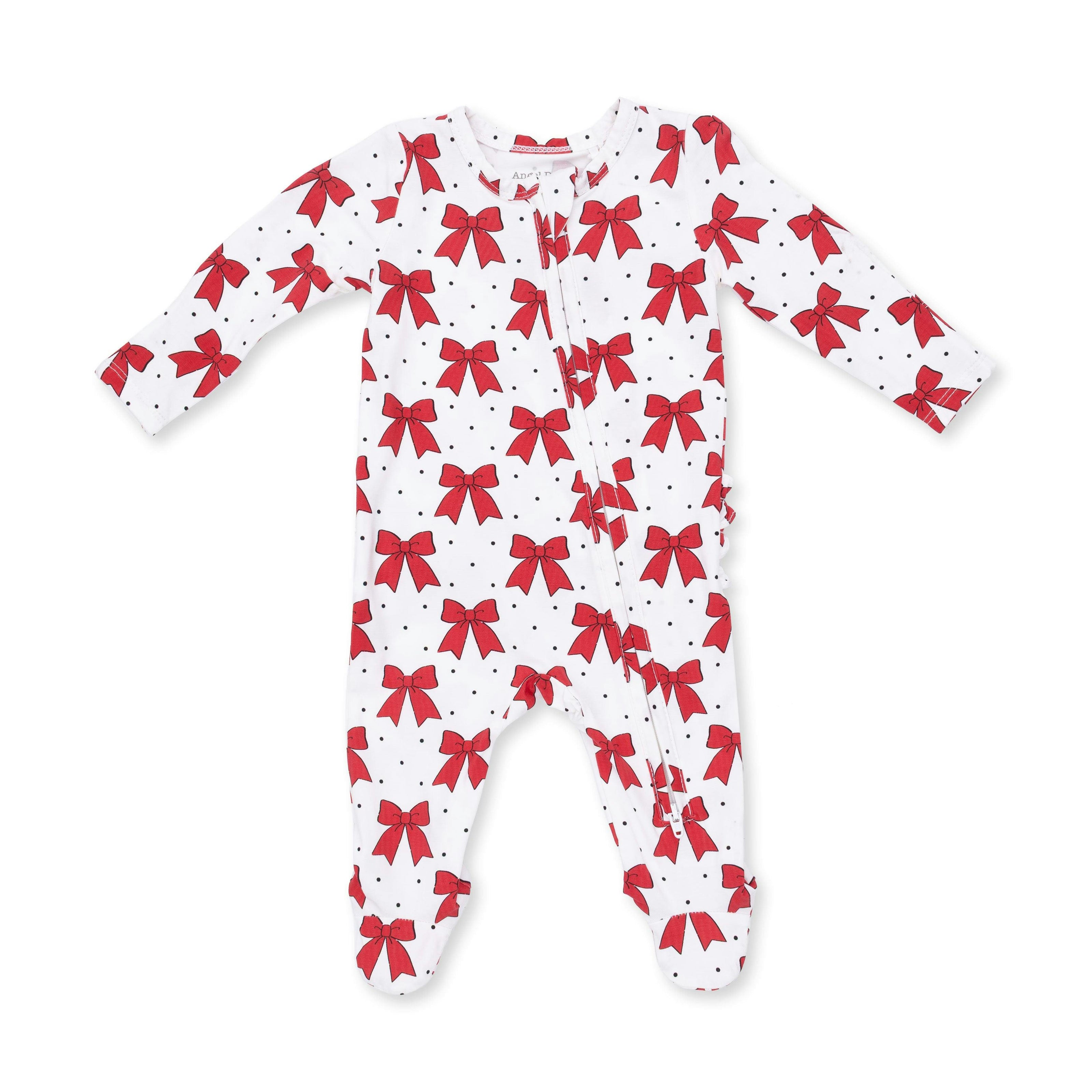 Festive Bows - 2 Way Ruffle Back Zipper Footie