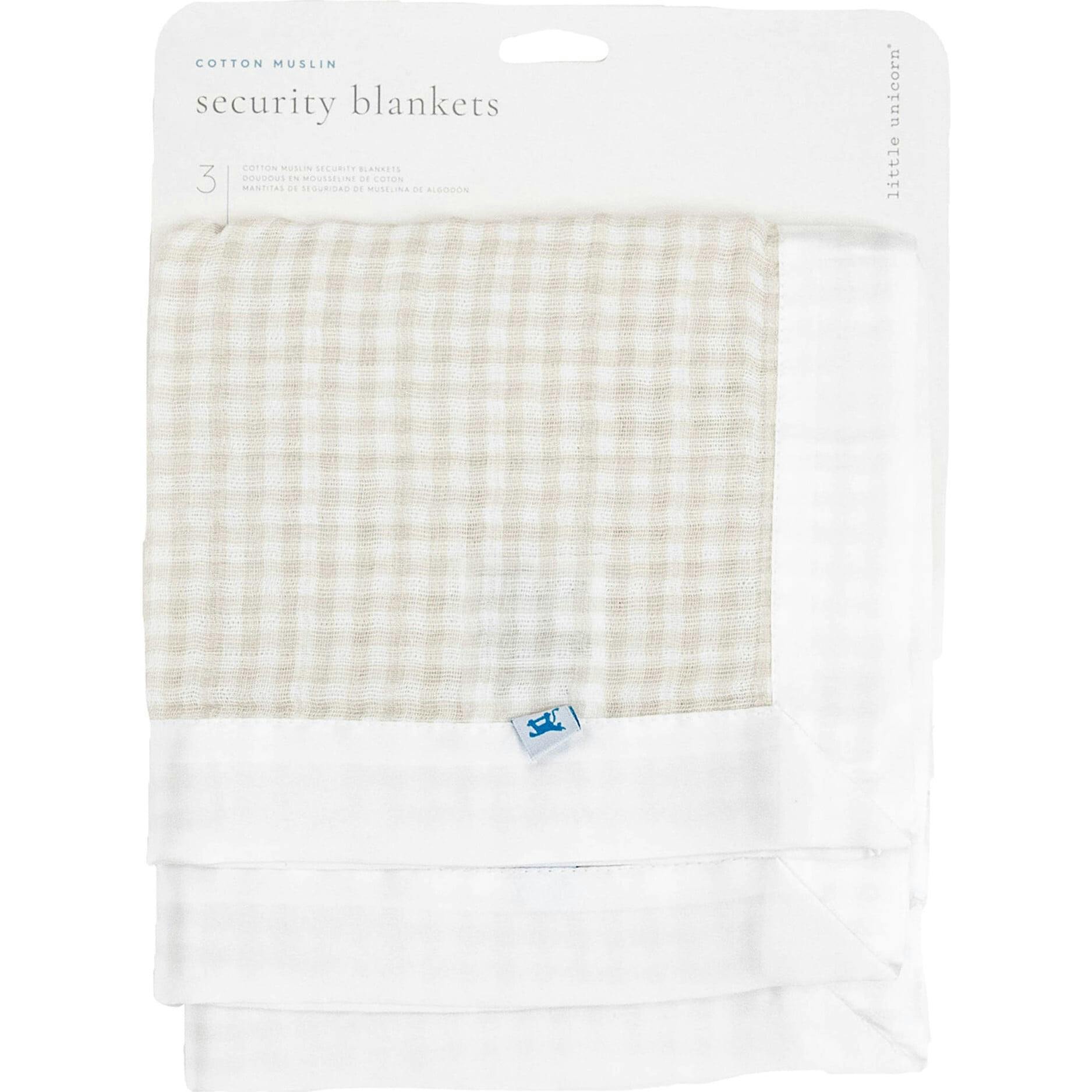Cotton Muslin Security Blanket 3 Pack - Tan Gingham