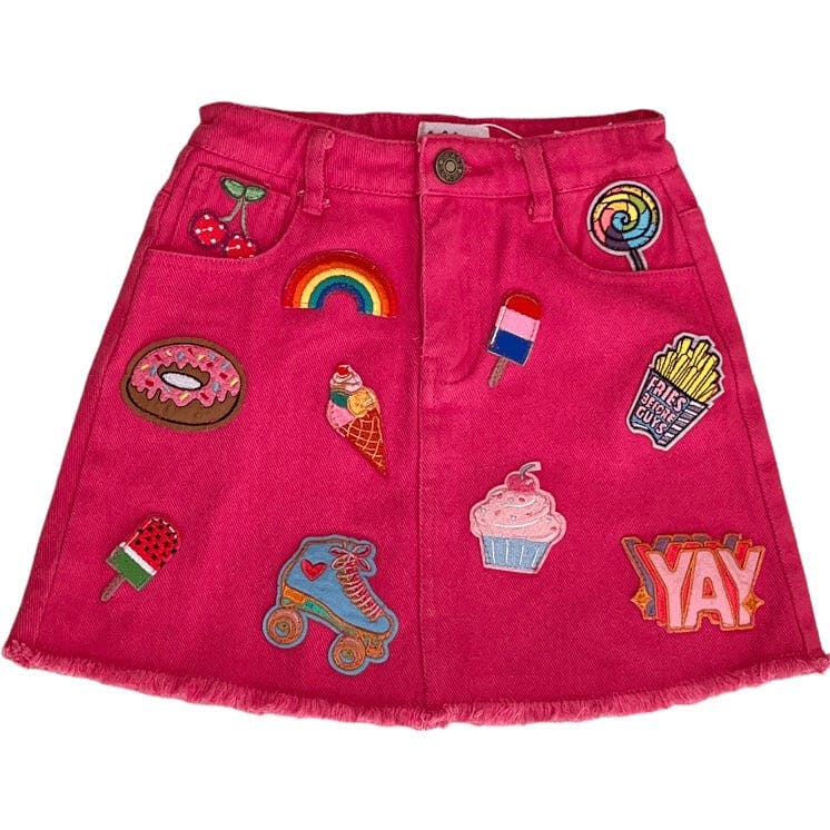 All About Patch Hot Pink Denim Skirt