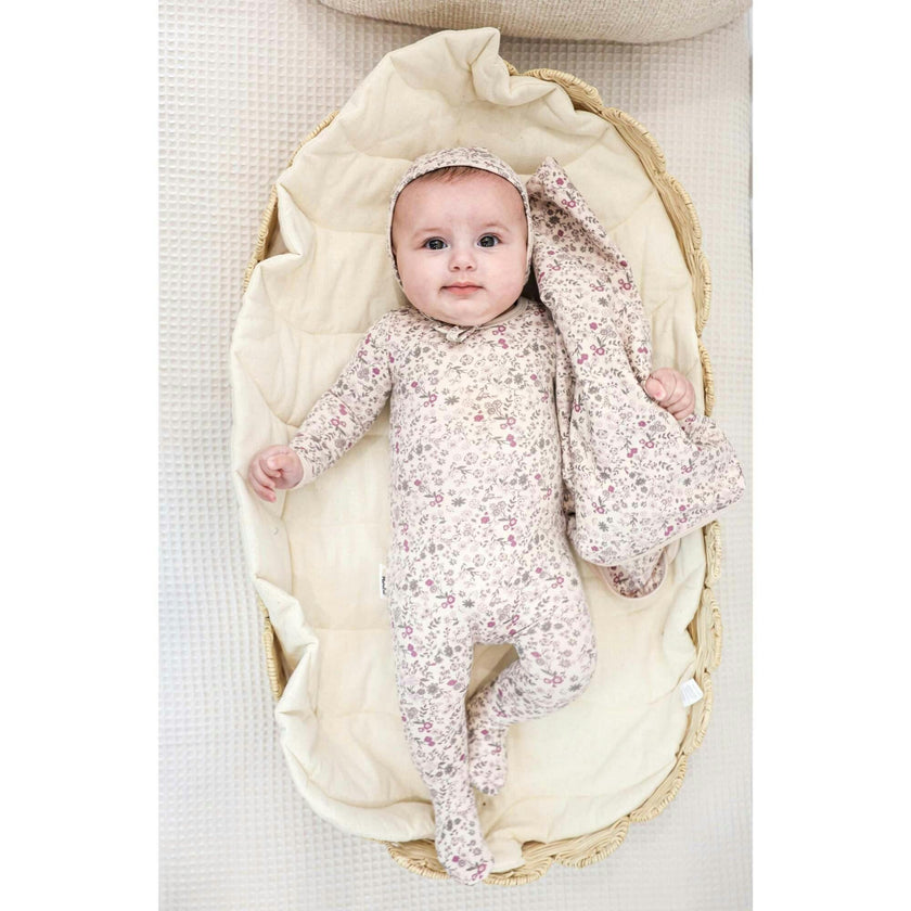 Elegant Floral Footie and Beanie Set
