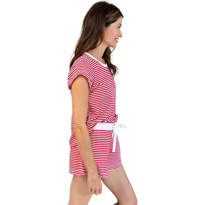 Women's Red Stripe Jersey Short PJ Set - Organic Stretch Cotton