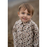 Mushroom Print Button-Down Shirt, Beige