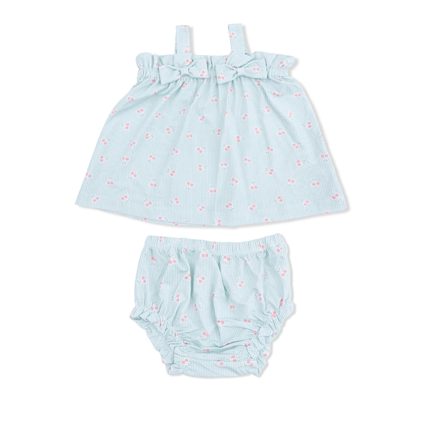 Tiny Cherry Stripe - Top with Bows and Ruffle Leg Bloomer
