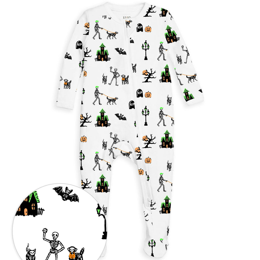 The Organic Zipper Footie [Spooky Skeletons]