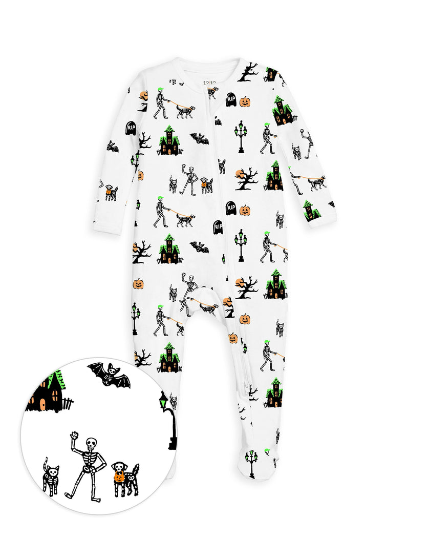 The Organic Zipper Footie [Spooky Skeletons]
