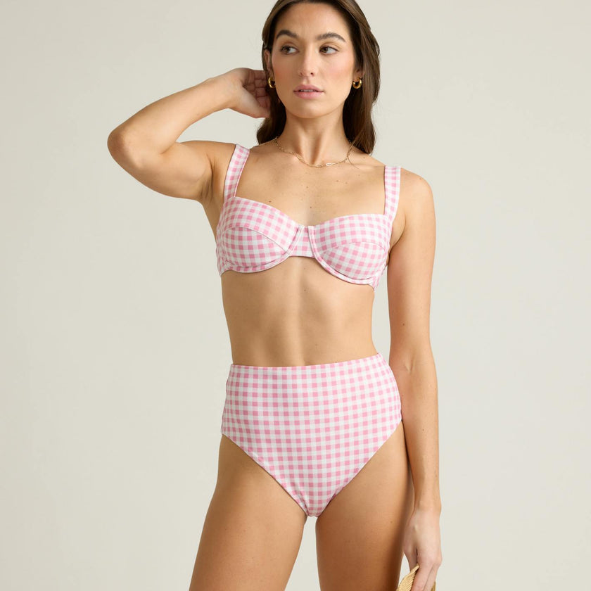 women's blush gingham high waist bikini bottom