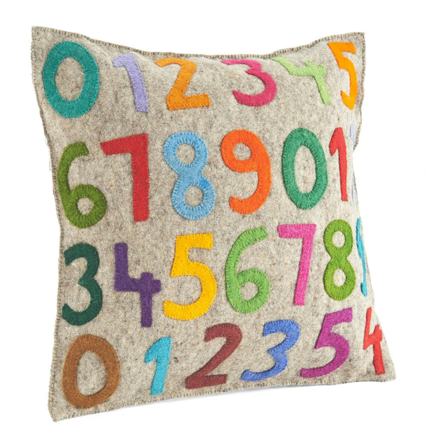 Handmade Pillow Cover Hand Felted Wool - Multicolor 123s - 20"