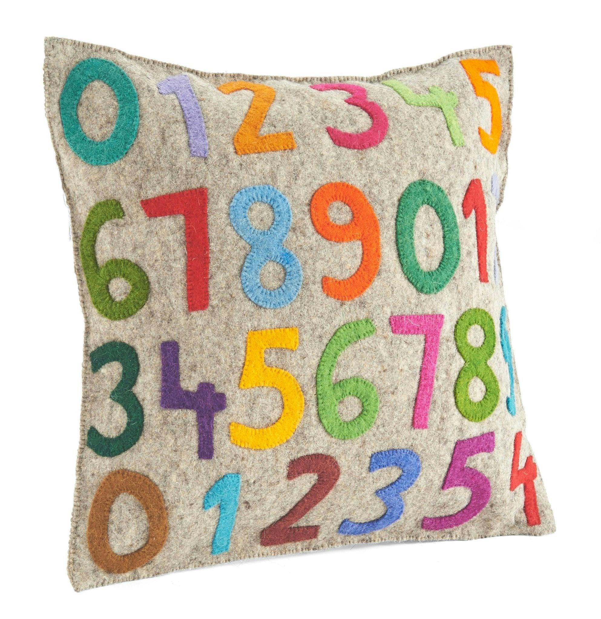 Handmade Pillow Cover Hand Felted Wool - Multicolor 123s - 20