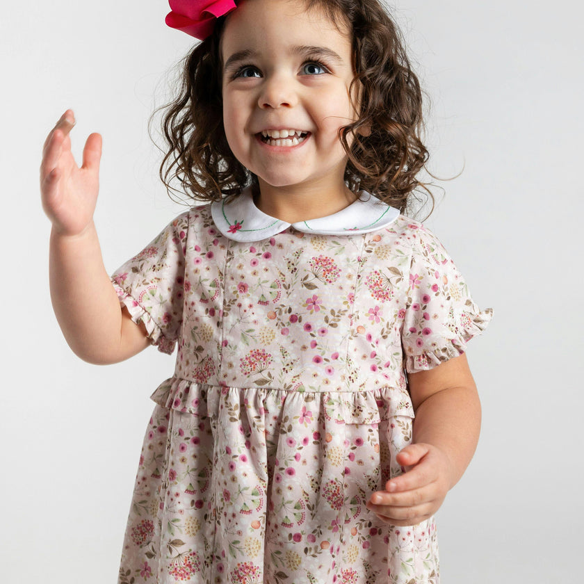 Floral Dress With Embroidered Collar