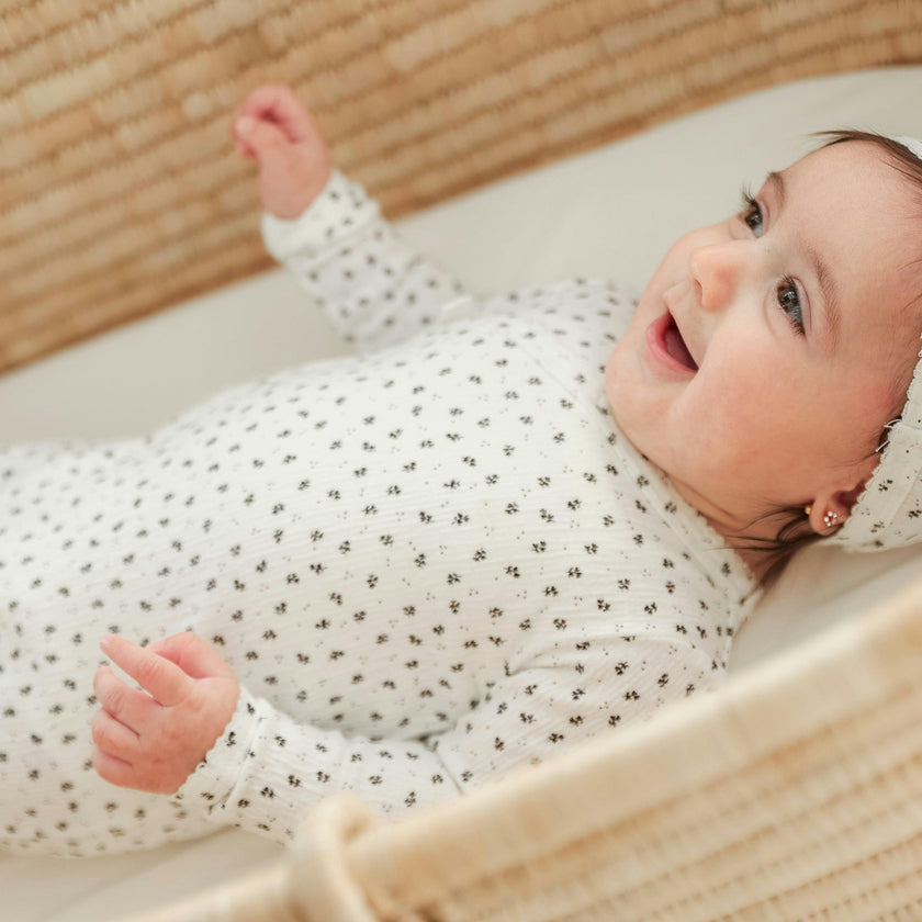 Crinkle Flower Print Onesie Set Cream/Red
