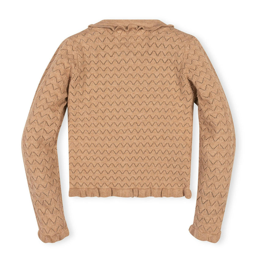 Organic Ruffle Trim Pointelle Cardigan