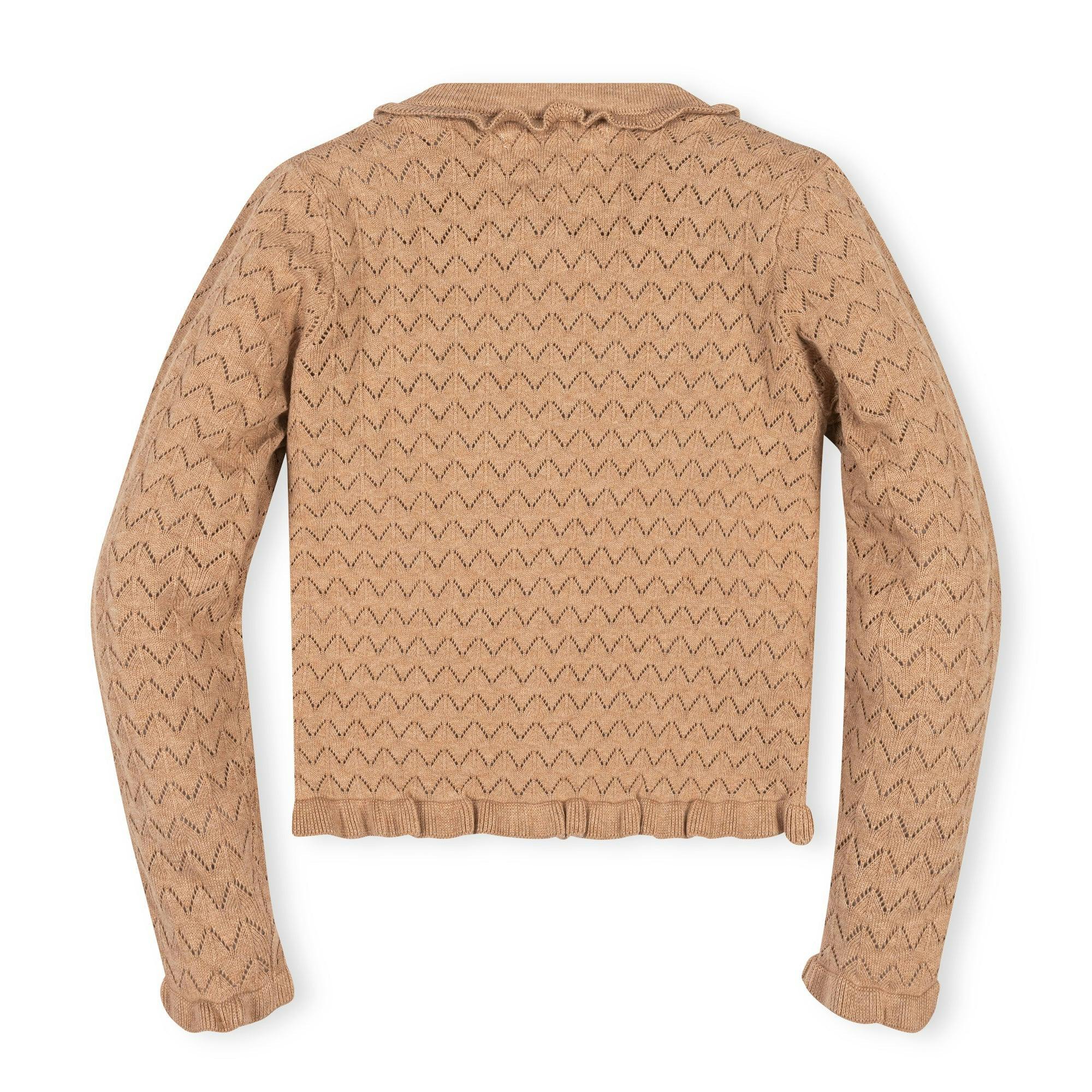 Organic Ruffle Trim Pointelle Cardigan
