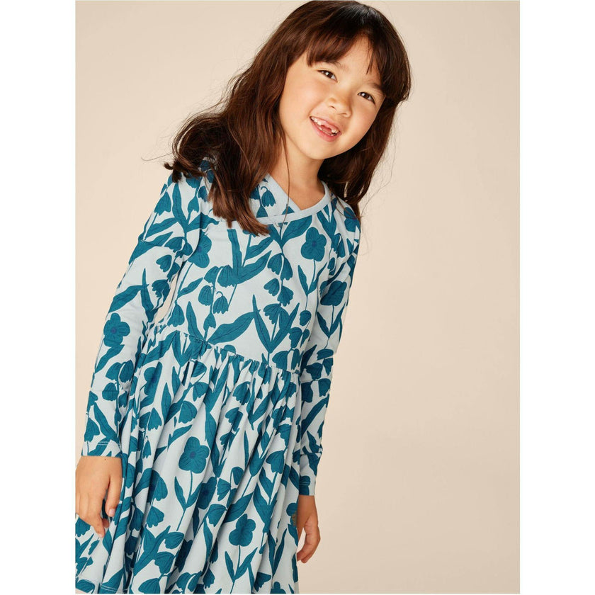 Floral Print Empire Waist Long Sleeve Wrap Neck Dress, Multi
