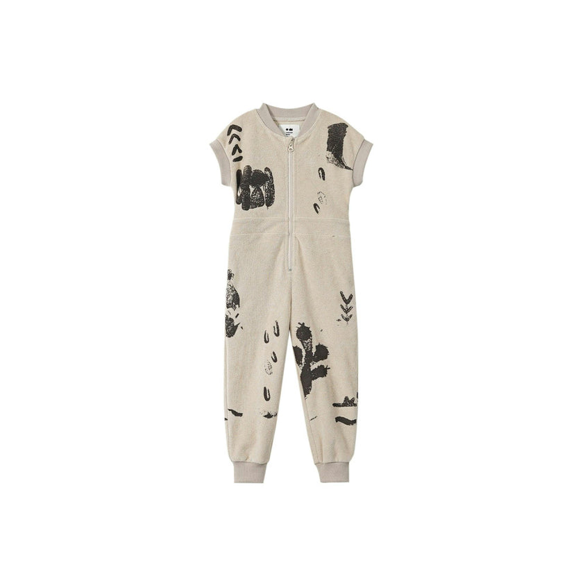 Kids Print Terry Short Ribbed Sleeve Zip-Up Flightsuit