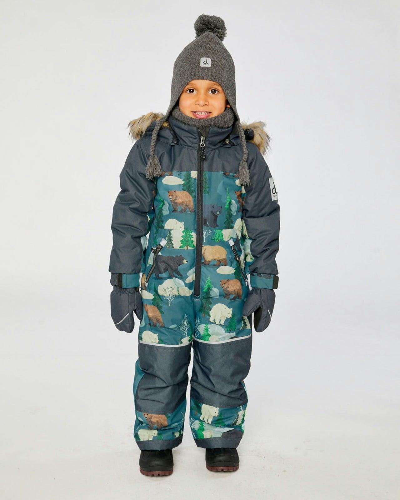 Kids One Piece Discover Snowsuit Blue Bear Print