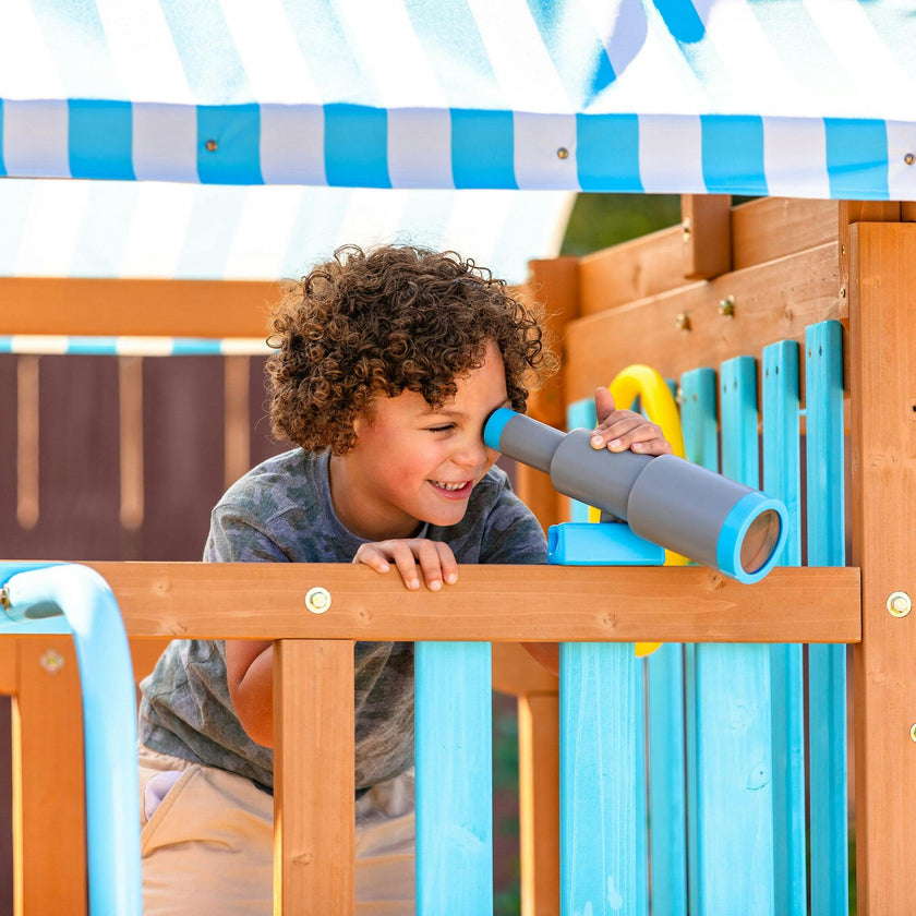 Teamson Kids Laguna Wooden Swing Set with Slide & Rock Wall
