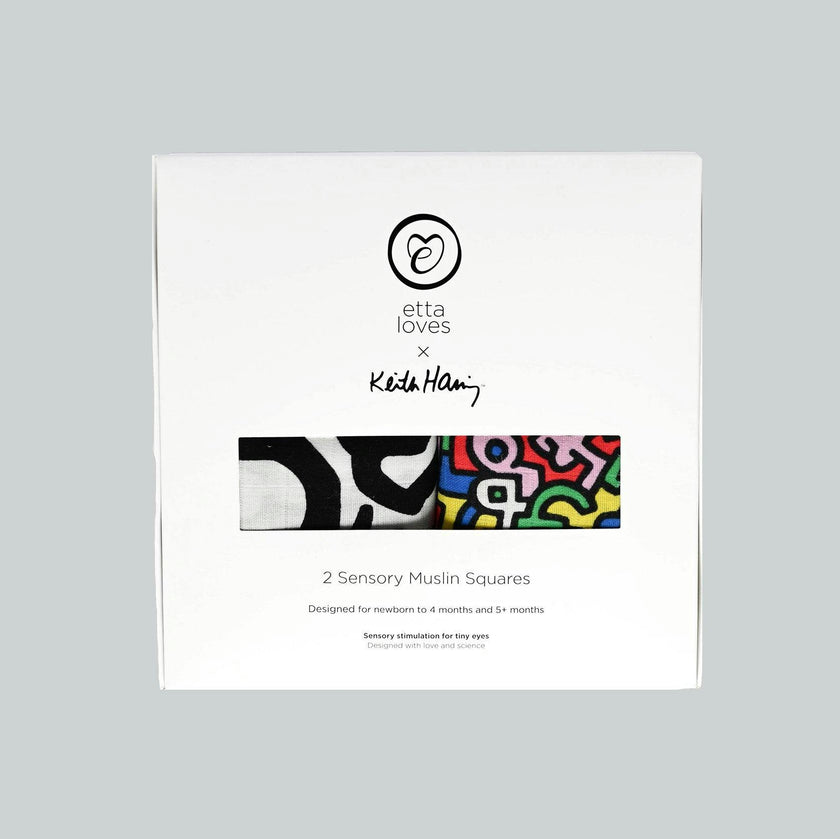 ETTA LOVES x KEITH HARING 2-PACK MUSLIN SQUARES - for 0 to 4 months & 5+ month old babies