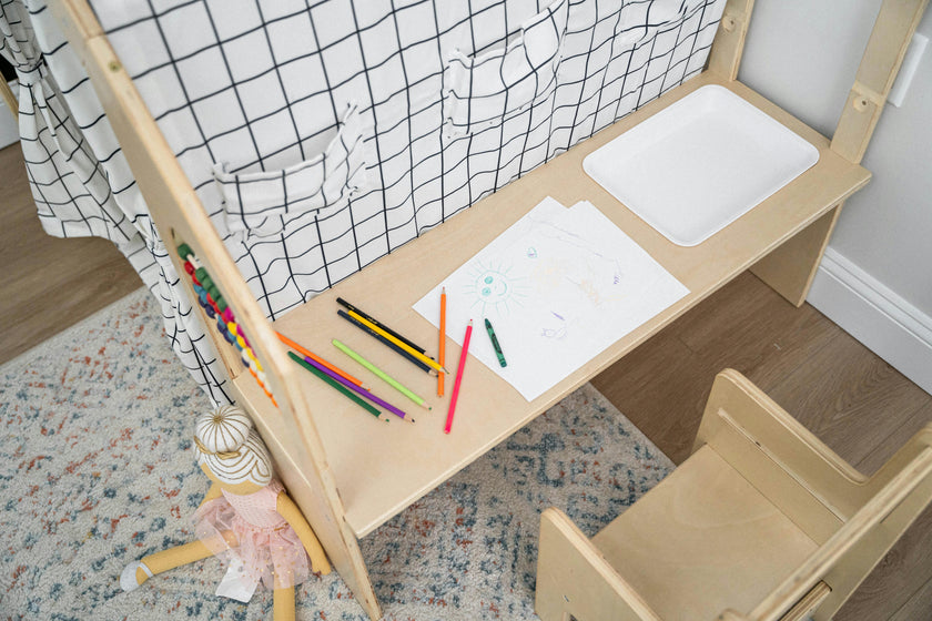 Flair | Indoor Wooden Playhouse with Desk, Chair & Chalkboard for Toddlers and Kids
