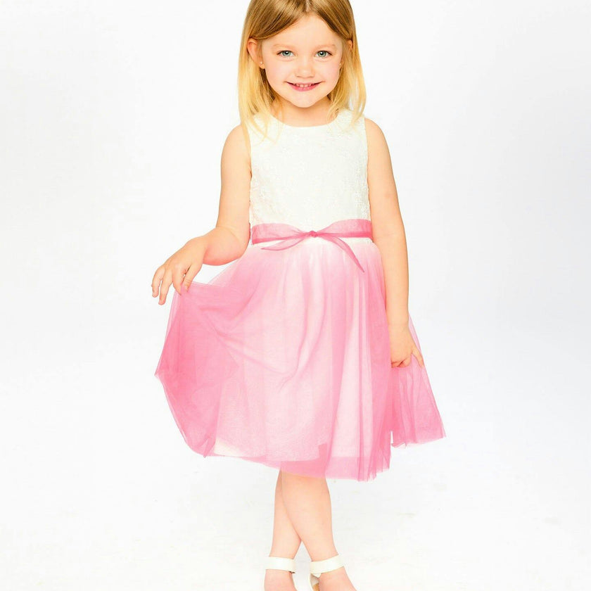Bi-Material Pleated Mesh Dress