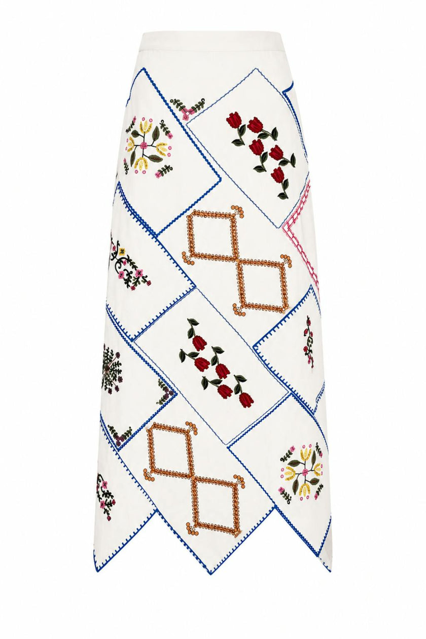 Malo Garden Embroidery Midi Skirt