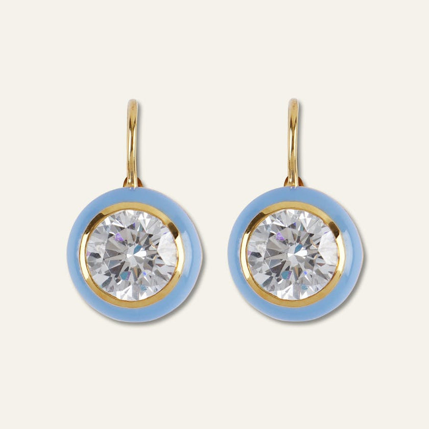 Blue Enamel Bezel Drop Earrings