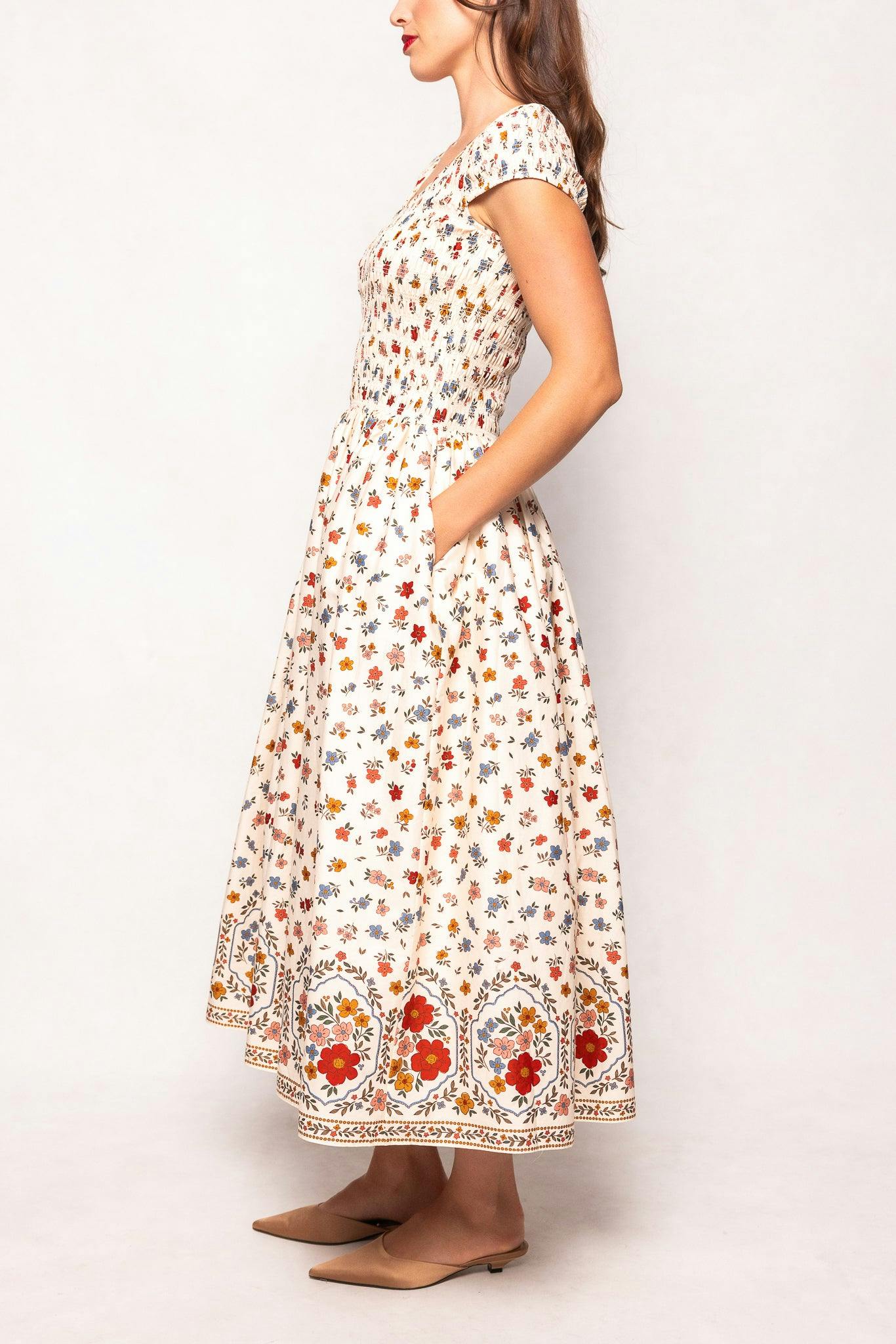 Marlow Cap Sleeve Dress in Cream Ditsy Floral