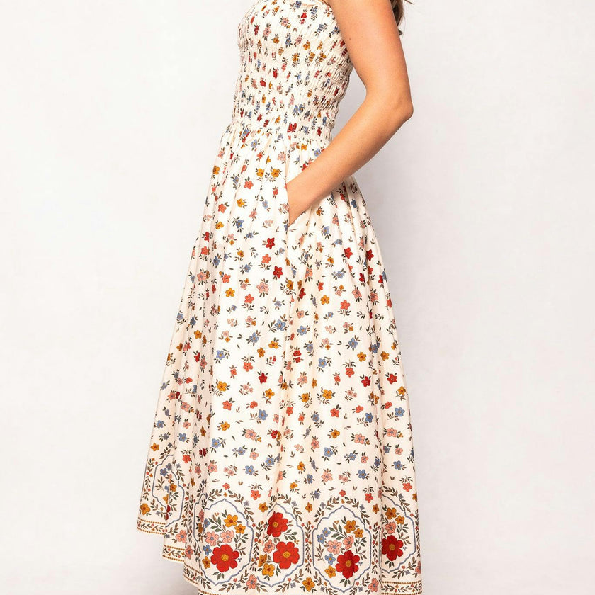 Marlow Cap Sleeve Dress in Cream Ditsy Floral