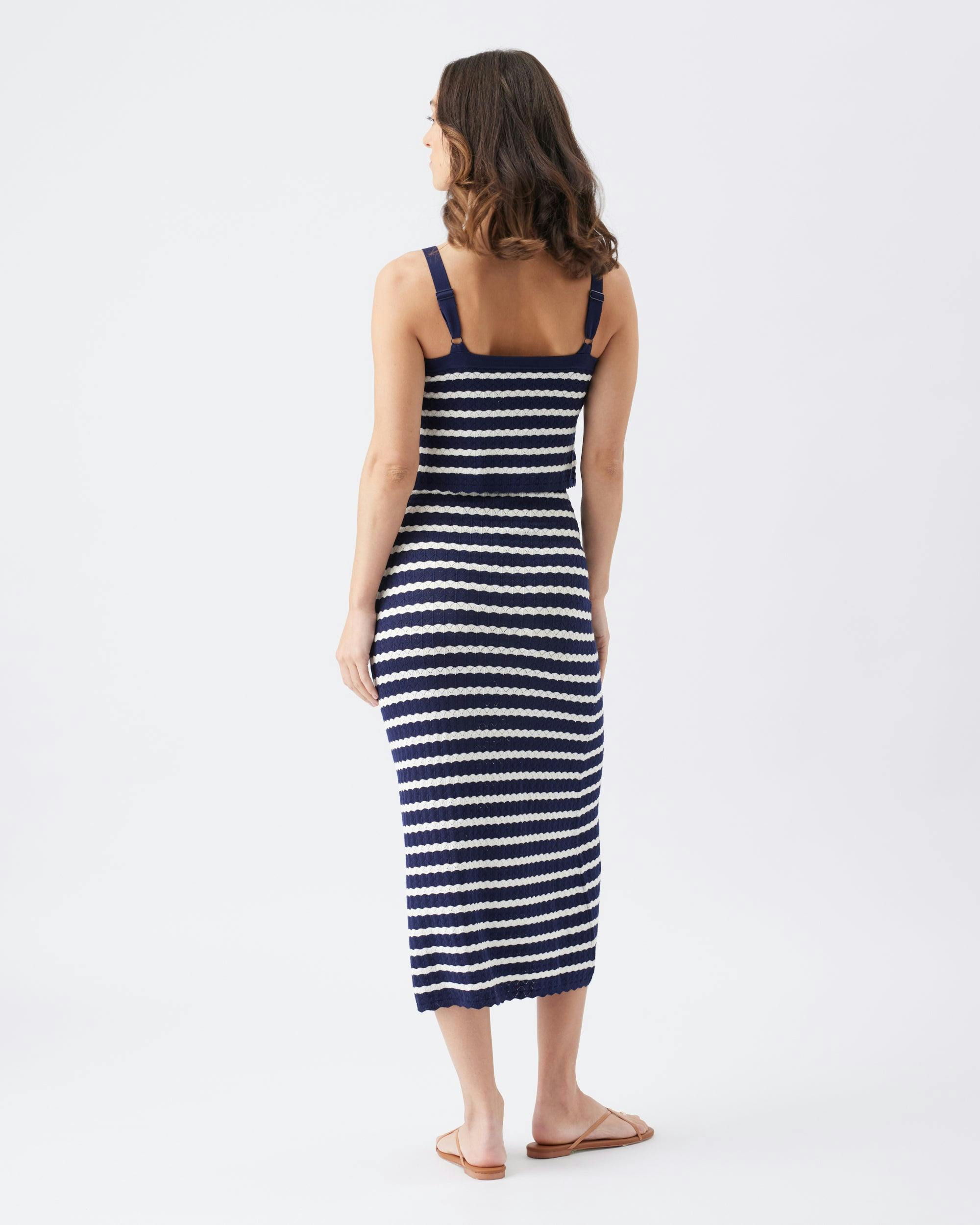 Pointelle Knit Nursing Dress  Navy / White