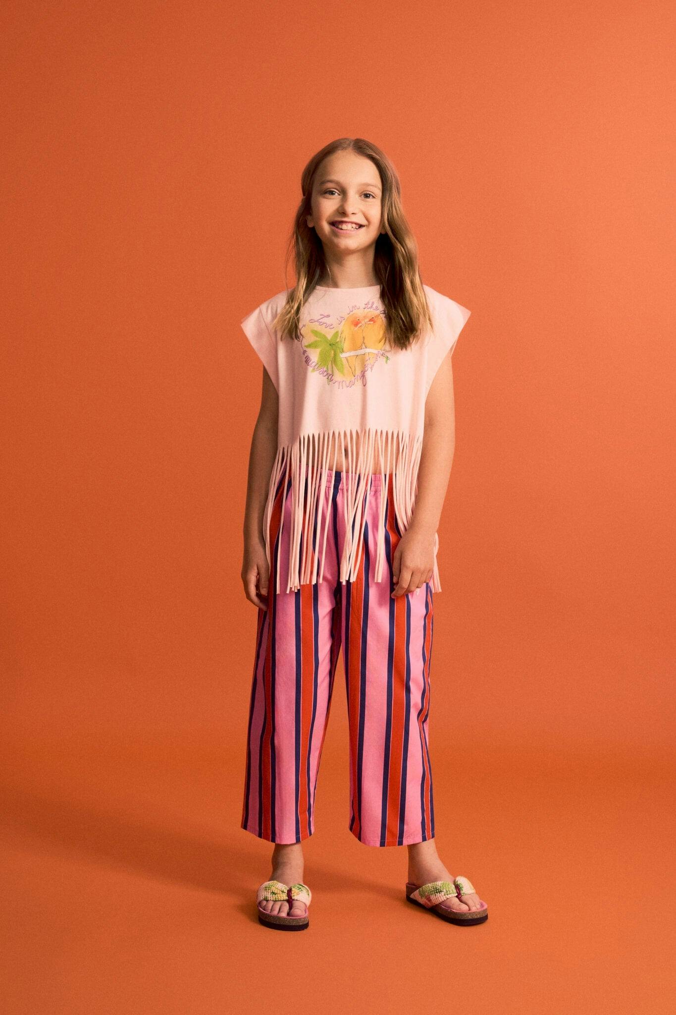 BIRDS FRINGE TOP BLUSH