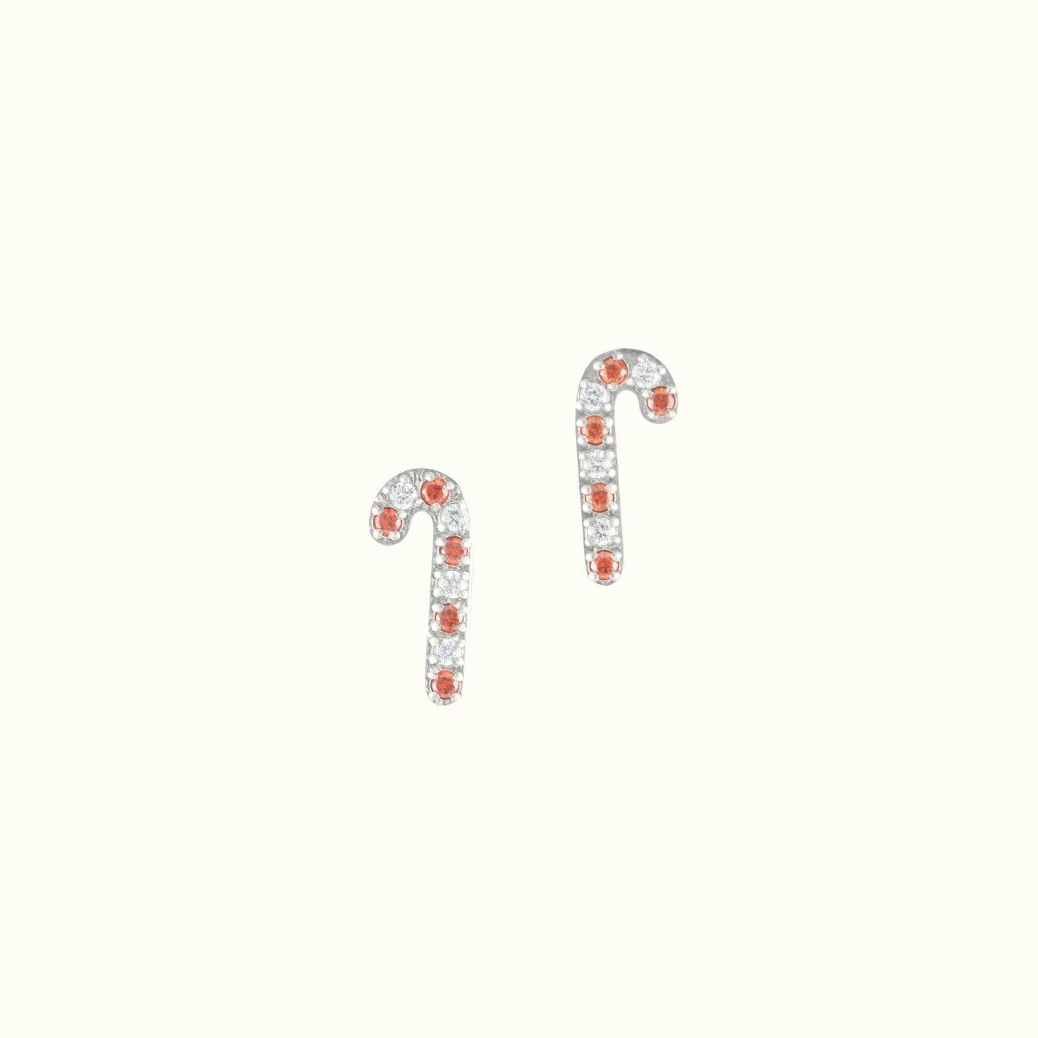 Crystal Candy Cane Stud Earrings
