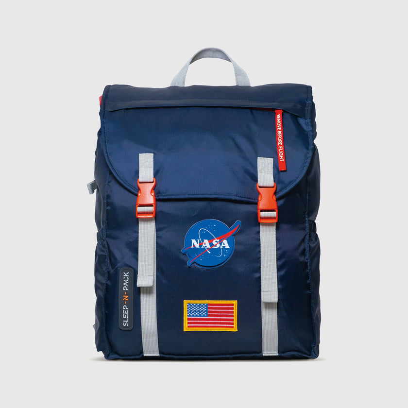Sleep-N-Pack™ – Big Kid Size | NASA Official Logo & Patches | 2-in-1 Backpack & Sleeping Bag with Cozy Fleece Liner - NAVY