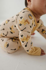 Baby Girl Long Sleeve Zip Romper in Honey Bees