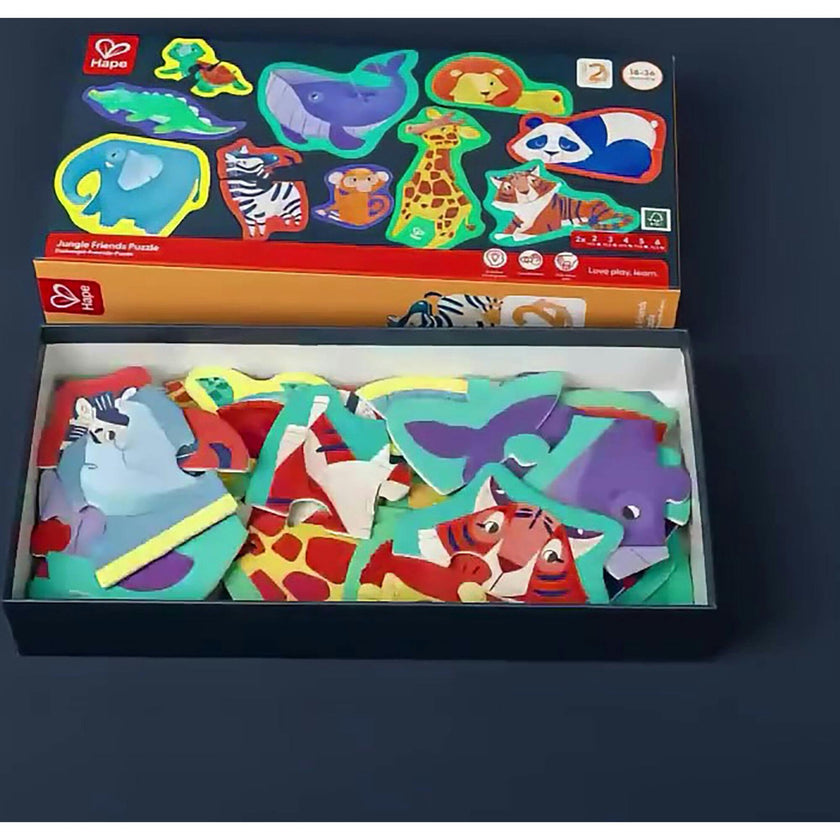 Hape: Jungle Friends Puzzle - 10 Mini Animal Shaped Puzzles