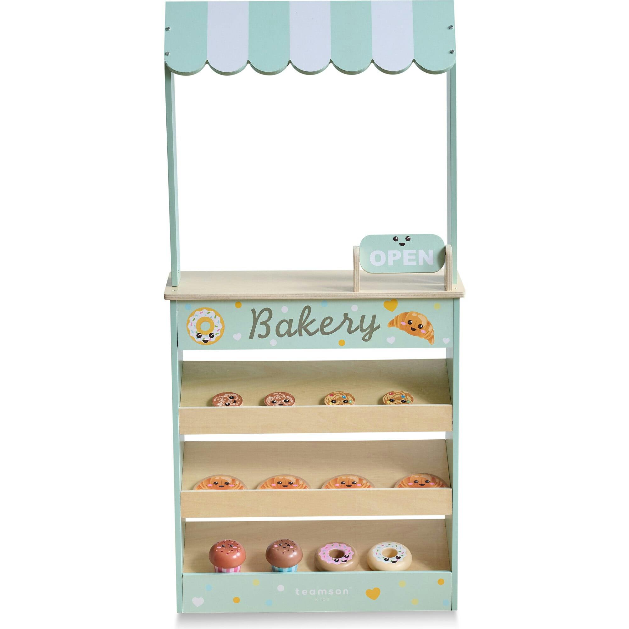 Teamson Kids Jolly Pals Wooden Bakery Stand with 12 Pastry Pieces