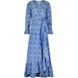 Genevieve Women's Ruffle Wrap Dress Blue Paisley, Blue