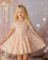 Shine Like a Star Peach Sequin Birthday Dress for Girls