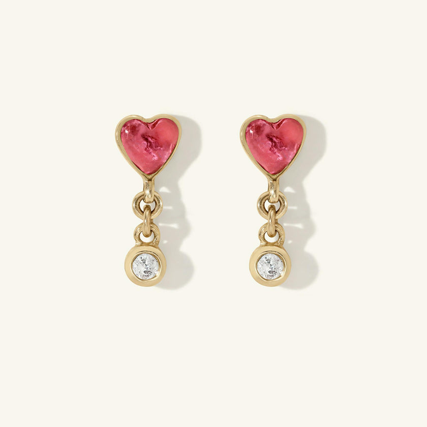 Pink Tourmaline Byrdie Heart Diamond Stud Earring